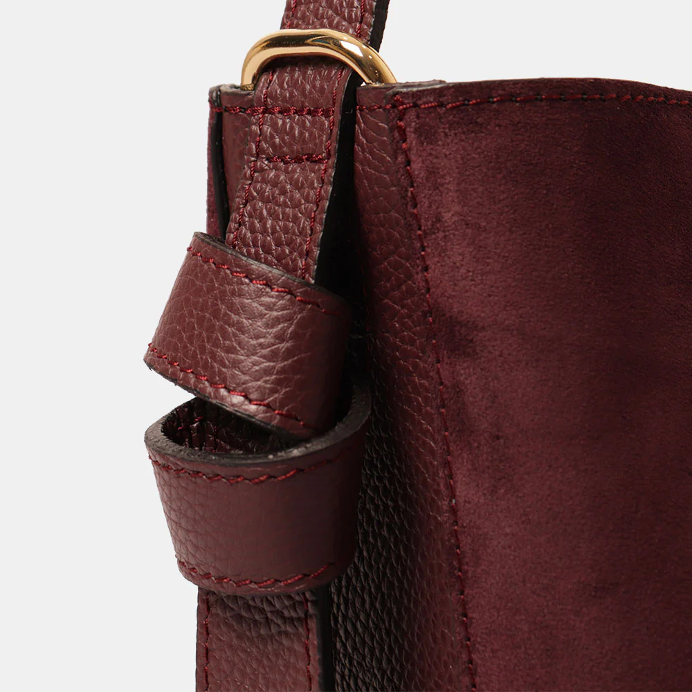 Borsa Secchiello con Pochette VIAVERDI in Camoscio e Pelle Bordeaux Made in Italy linea Pienza - Image 11