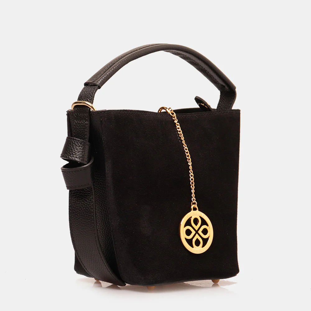 Borsa Secchiello con Pochette VIAVERDI in Camoscio e Pelle Nera Made in Italy linea Pienza - Image 2