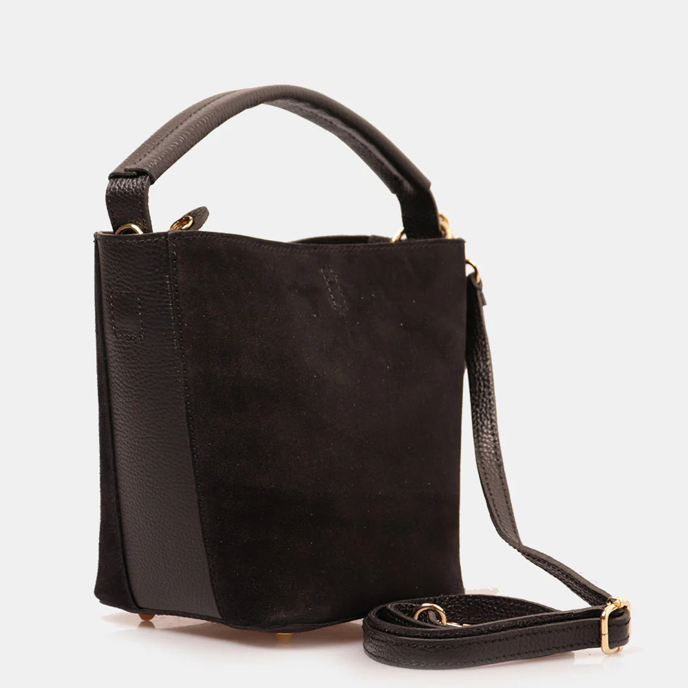 Borsa Secchiello con Pochette VIAVERDI in Camoscio e Pelle Nera Made in Italy linea Pienza - Image 3