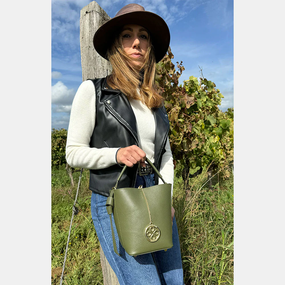 Borsa Secchiello con Tracolla e Pochette VIAVERDI in Pelle Taupe Made in Italy linea Pienza - Image 2
