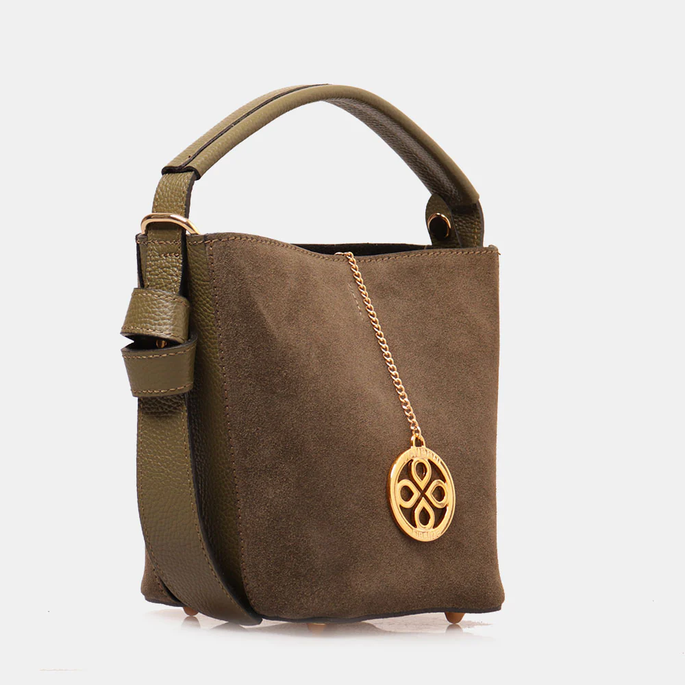 Borsa Secchiello con Pochette VIAVERDI in Camoscio e Pelle Verde Made in Italy linea Pienza - Image 2