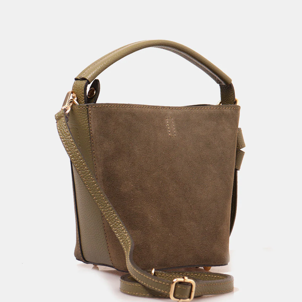 Borsa Secchiello con Pochette VIAVERDI in Camoscio e Pelle Verde Made in Italy linea Pienza - Image 3