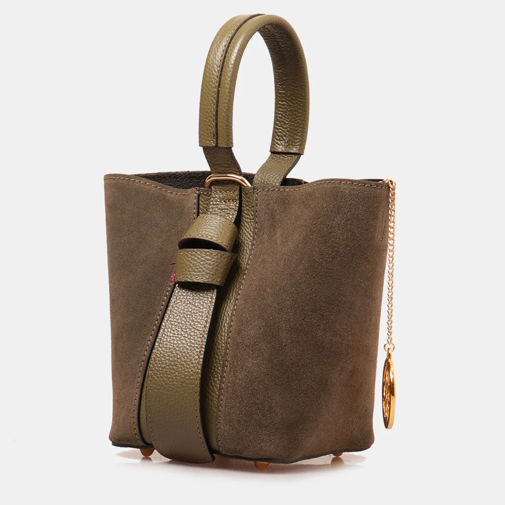 Borsa Secchiello con Pochette VIAVERDI in Camoscio e Pelle Verde Made in Italy linea Pienza - Image 4