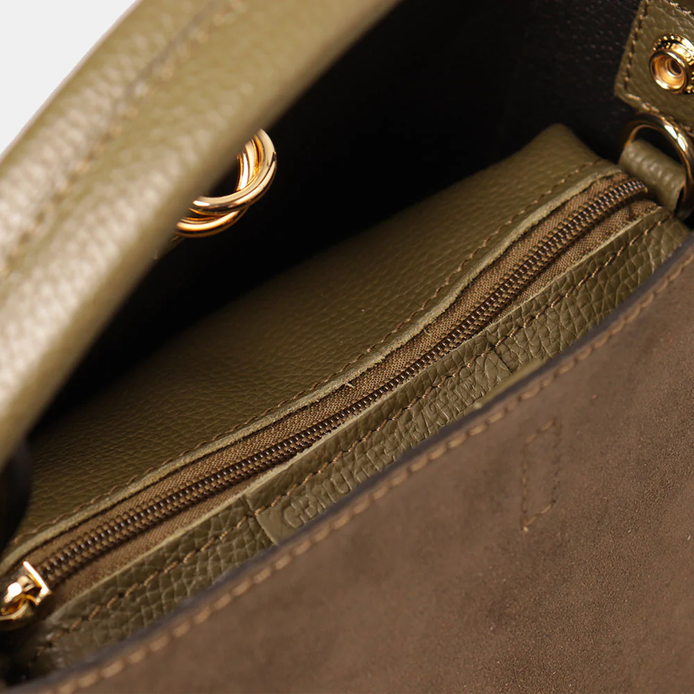 Borsa Secchiello con Pochette VIAVERDI in Camoscio e Pelle Verde Made in Italy linea Pienza - Image 6