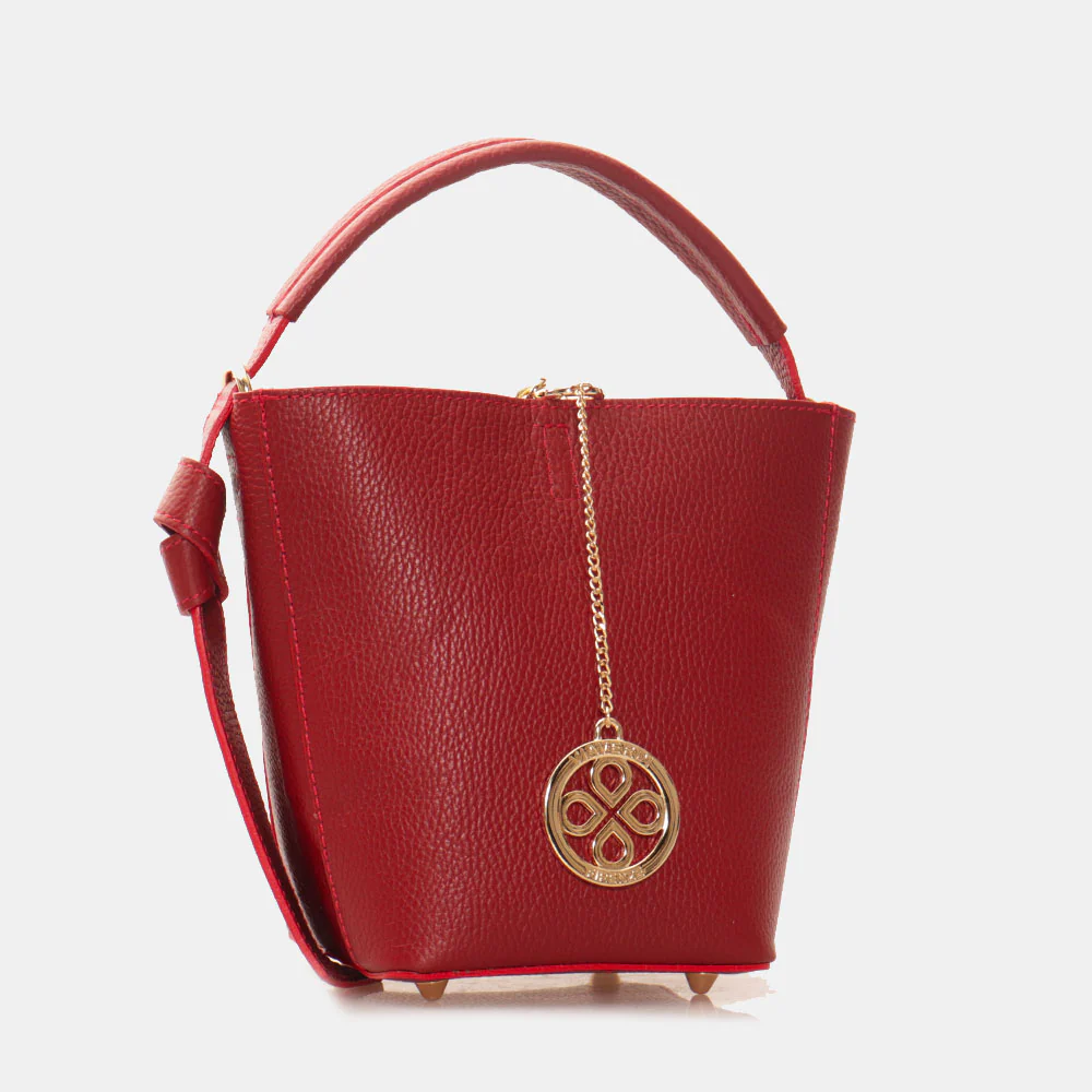 Borsa Secchiello con Pochette VIAVERDI in Pelle Bordeaux Made in Italy linea Pienza