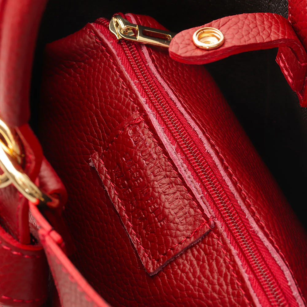 Borsa Secchiello con Pochette VIAVERDI in Pelle Bordeaux Made in Italy linea Pienza - Image 6