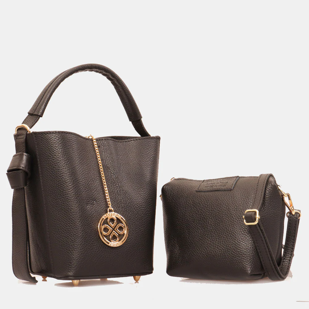 Borsa Secchiello con Pochette VIAVERDI in Pelle Nera Made in Italy linea Pienza - Image 3