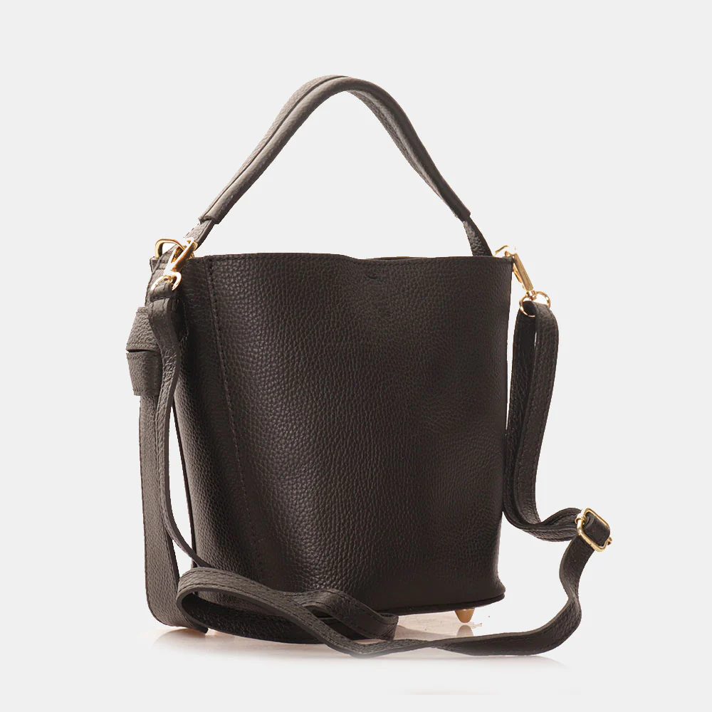 Borsa Secchiello con Pochette VIAVERDI in Pelle Nera Made in Italy linea Pienza - Image 4