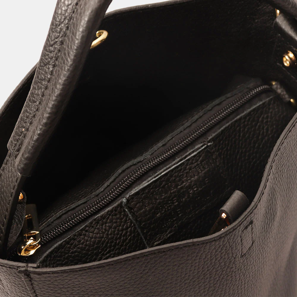 Borsa Secchiello con Pochette VIAVERDI in Pelle Nera Made in Italy linea Pienza - Image 6