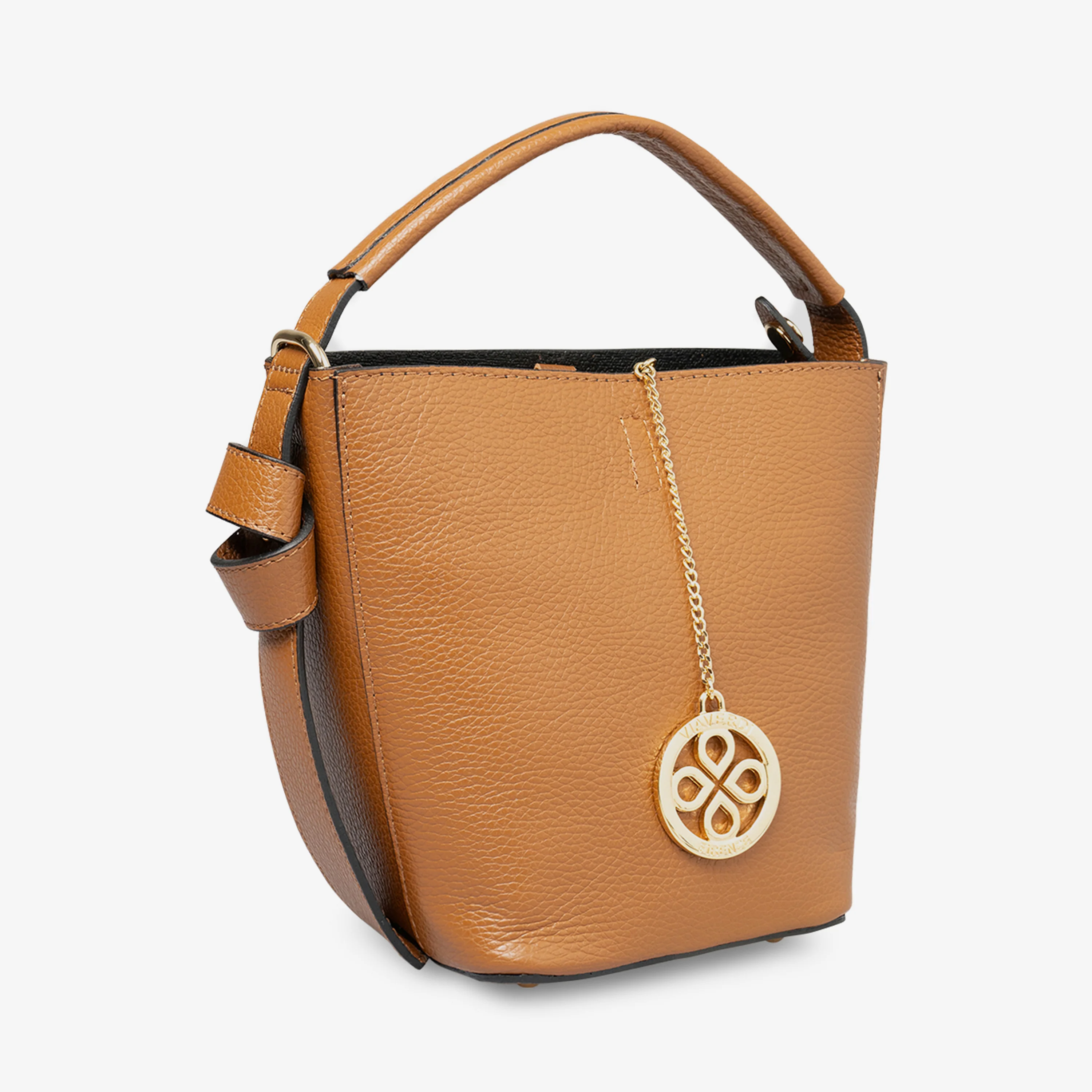 Borsa Secchiello con Tracolla e Pochette VIAVERDI in Pelle Color Cuoio Made in Italy linea Pienza