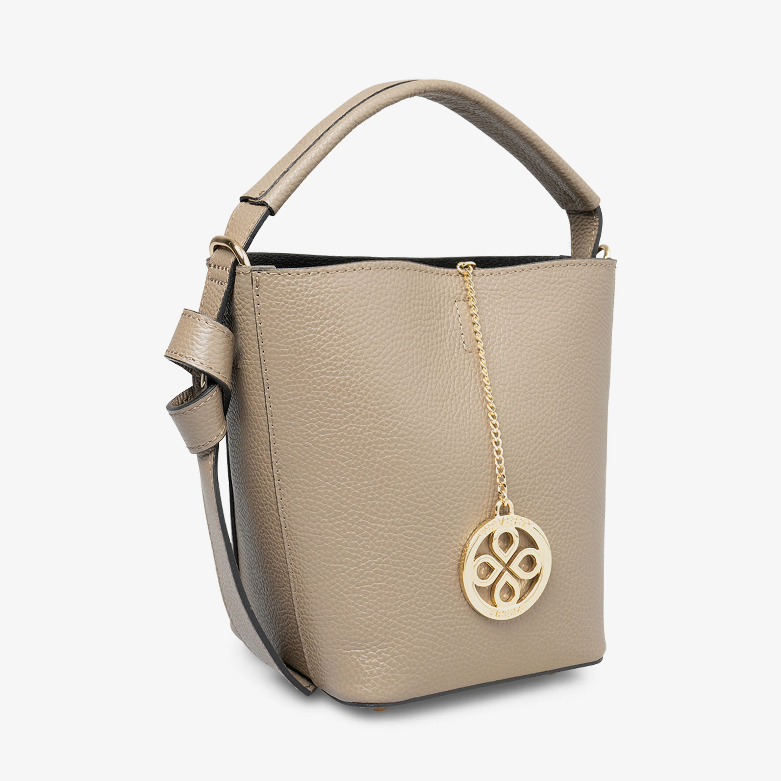 Borsa Secchiello con Tracolla e Pochette VIAVERDI in Pelle Taupe Made in Italy linea Pienza
