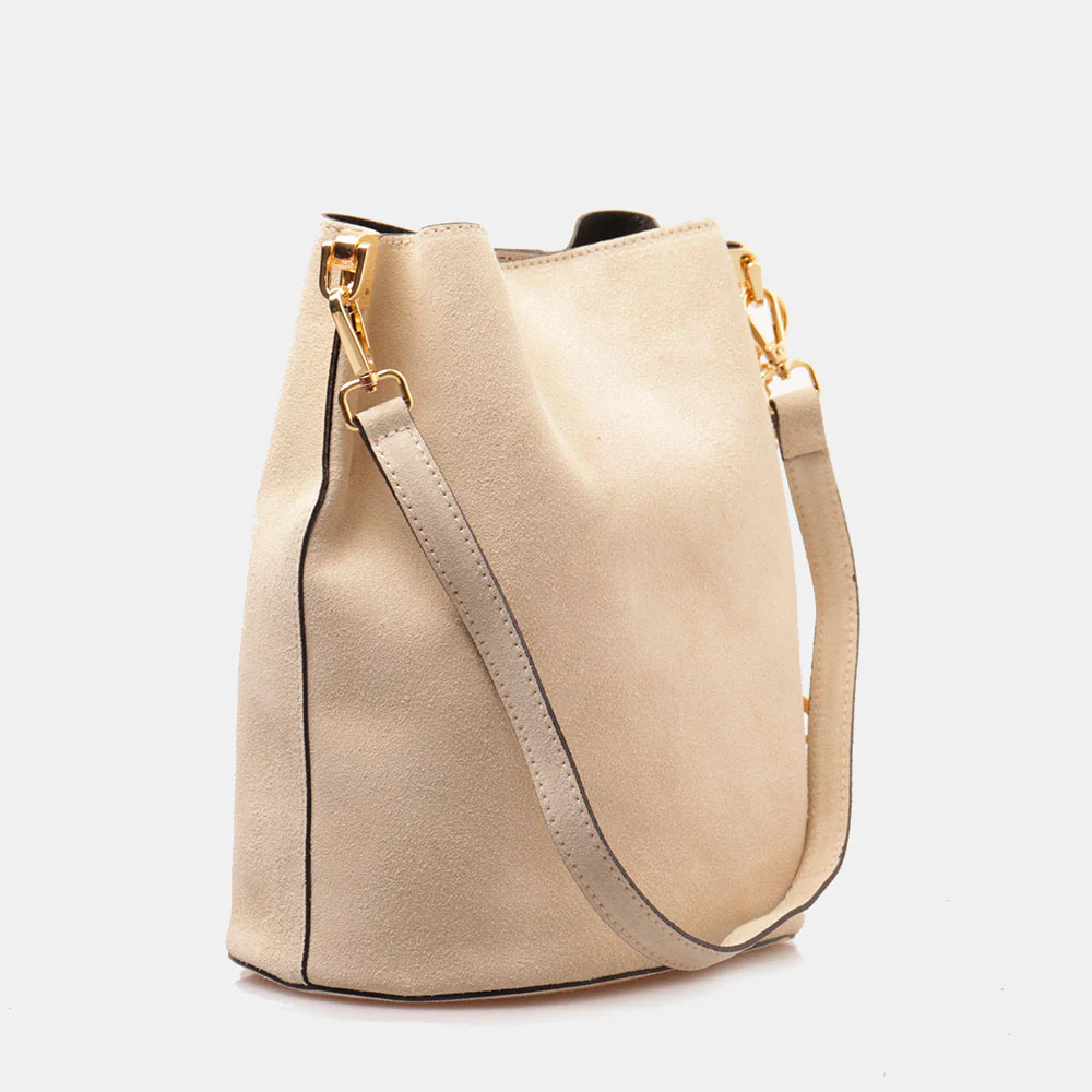 Borsa Secchiello con Tracolla VIAVERDI in Camoscio Avorio Made in Italy linea Capalbio - Image 3