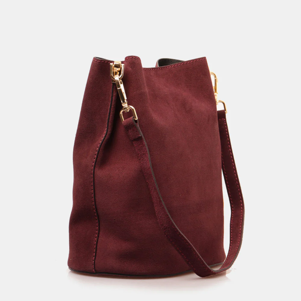 Borsa Secchiello con Tracolla VIAVERDI in Camoscio Bordeaux Made in Italy linea Capalbio - Image 3