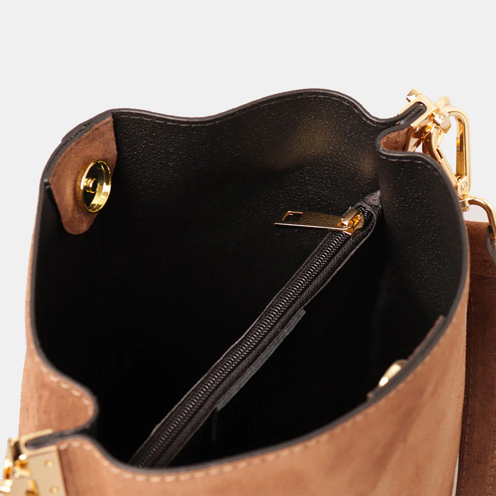 Borsa Secchiello con Tracolla VIAVERDI in Camoscio Marrone Made in Italy linea Capalbio - Image 6