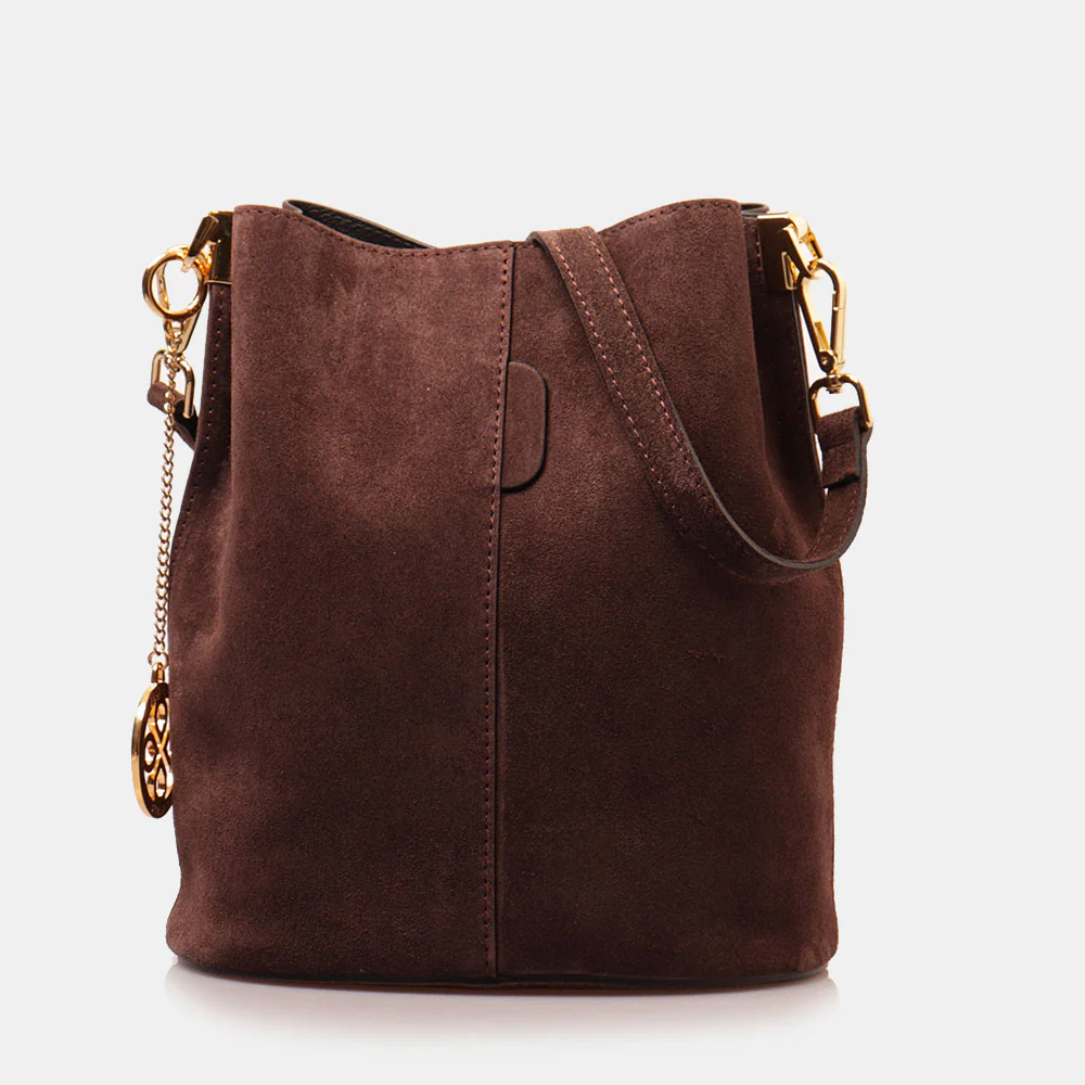 Borsa Secchiello con Tracolla VIAVERDI in Camoscio Testa di Moro Made in Italy linea Capalbio