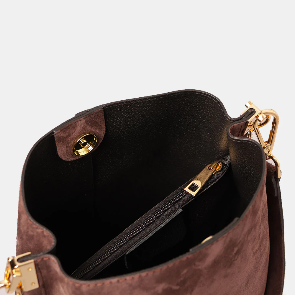 Borsa Secchiello con Tracolla VIAVERDI in Camoscio Testa di Moro Made in Italy linea Capalbio - Image 6