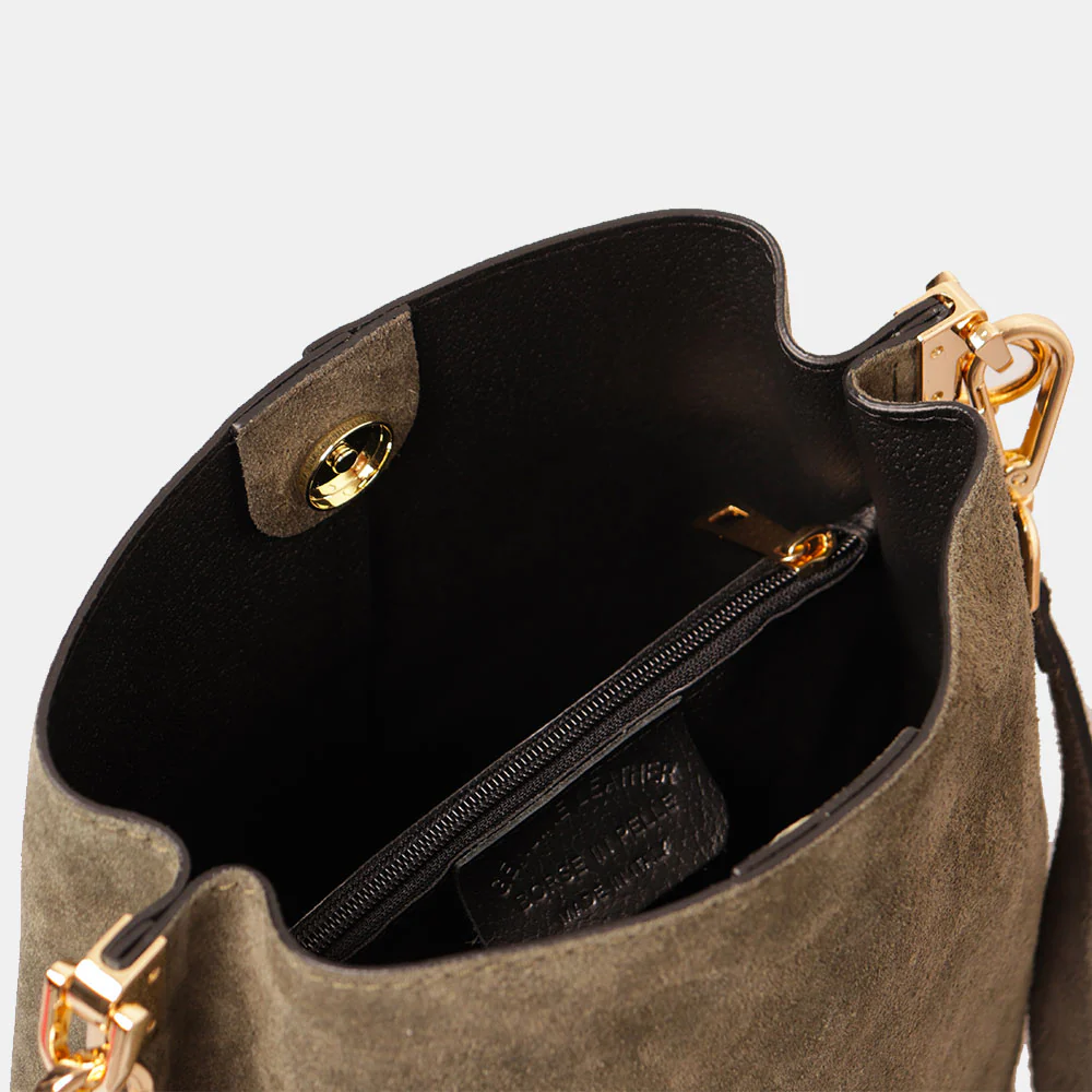 Borsa Secchiello con Tracolla VIAVERDI in Camoscio Verde Made in Italy linea Capalbio - Image 6