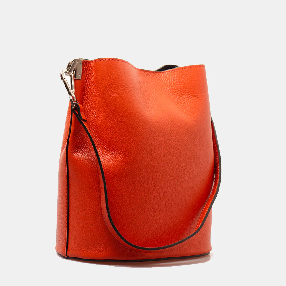 Borsa Secchiello con Tracolla VIAVERDI in Pelle Arancione Made in Italy linea Capalbio - Image 4