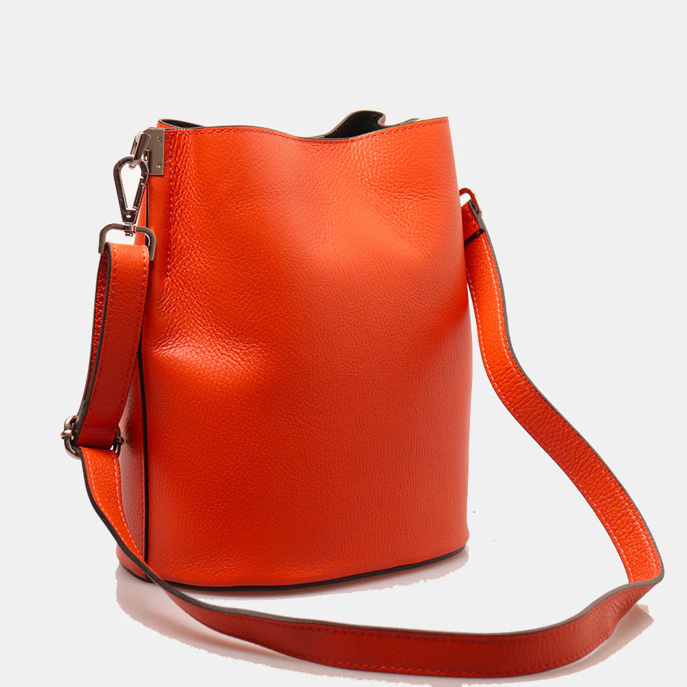 Borsa Secchiello con Tracolla VIAVERDI in Pelle Arancione Made in Italy linea Capalbio - Image 5