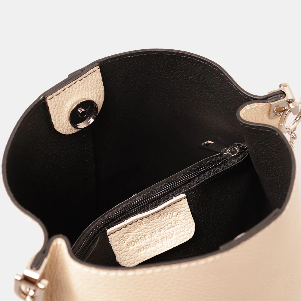 Borsa Secchiello con Tracolla VIAVERDI in Pelle Avorio Made in Italy linea Capalbio - Image 6