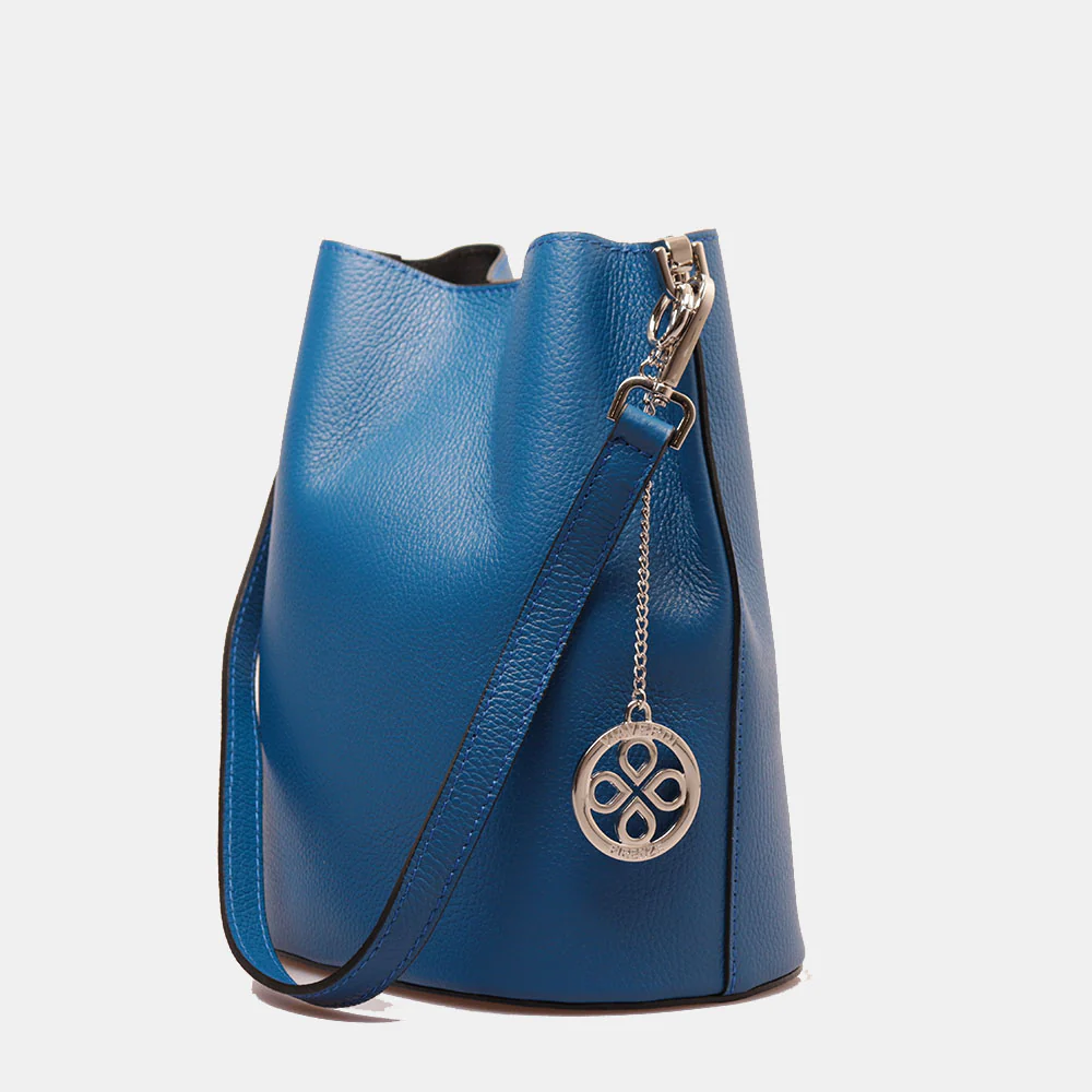 Borsa Secchiello con Tracolla VIAVERDI in Pelle Blu Made in Italy linea Capalbio - Image 3