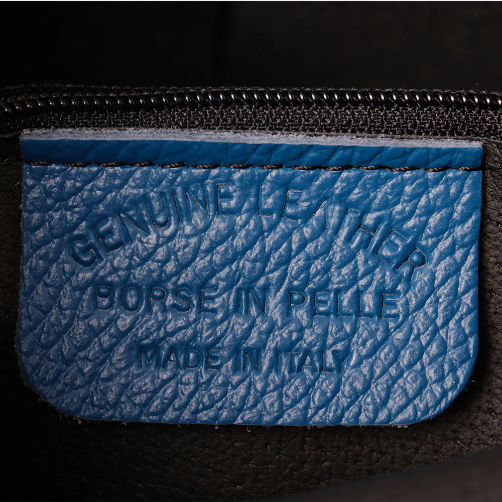 Borsa Secchiello con Tracolla VIAVERDI in Pelle Blu Made in Italy linea Capalbio - Image 7