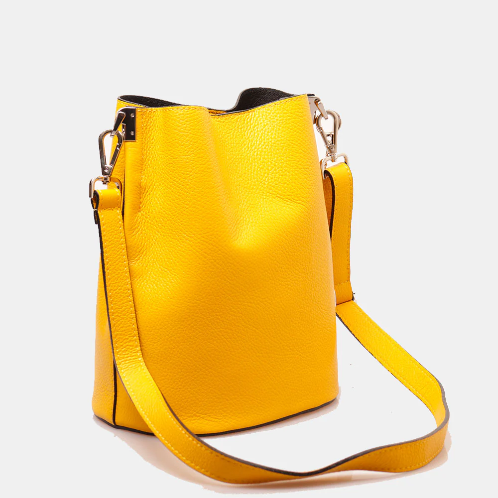Borsa Secchiello con Tracolla VIAVERDI in Pelle Gialla Made in Italy linea Capalbio - Image 4