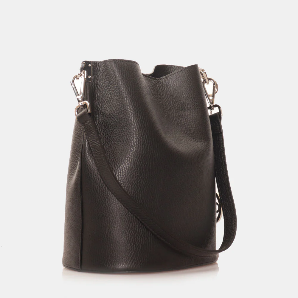 Borsa Secchiello con Tracolla VIAVERDI in Pelle Nera Made in Italy linea Capalbio - Image 3