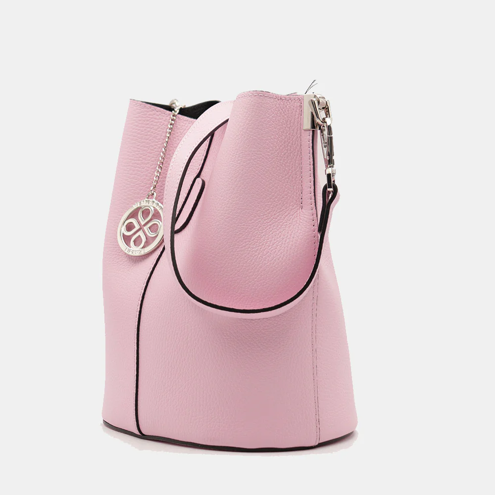 Borsa Secchiello con Tracolla VIAVERDI in Pelle Rosa Chiaro Made in Italy linea Capalbio - Image 3