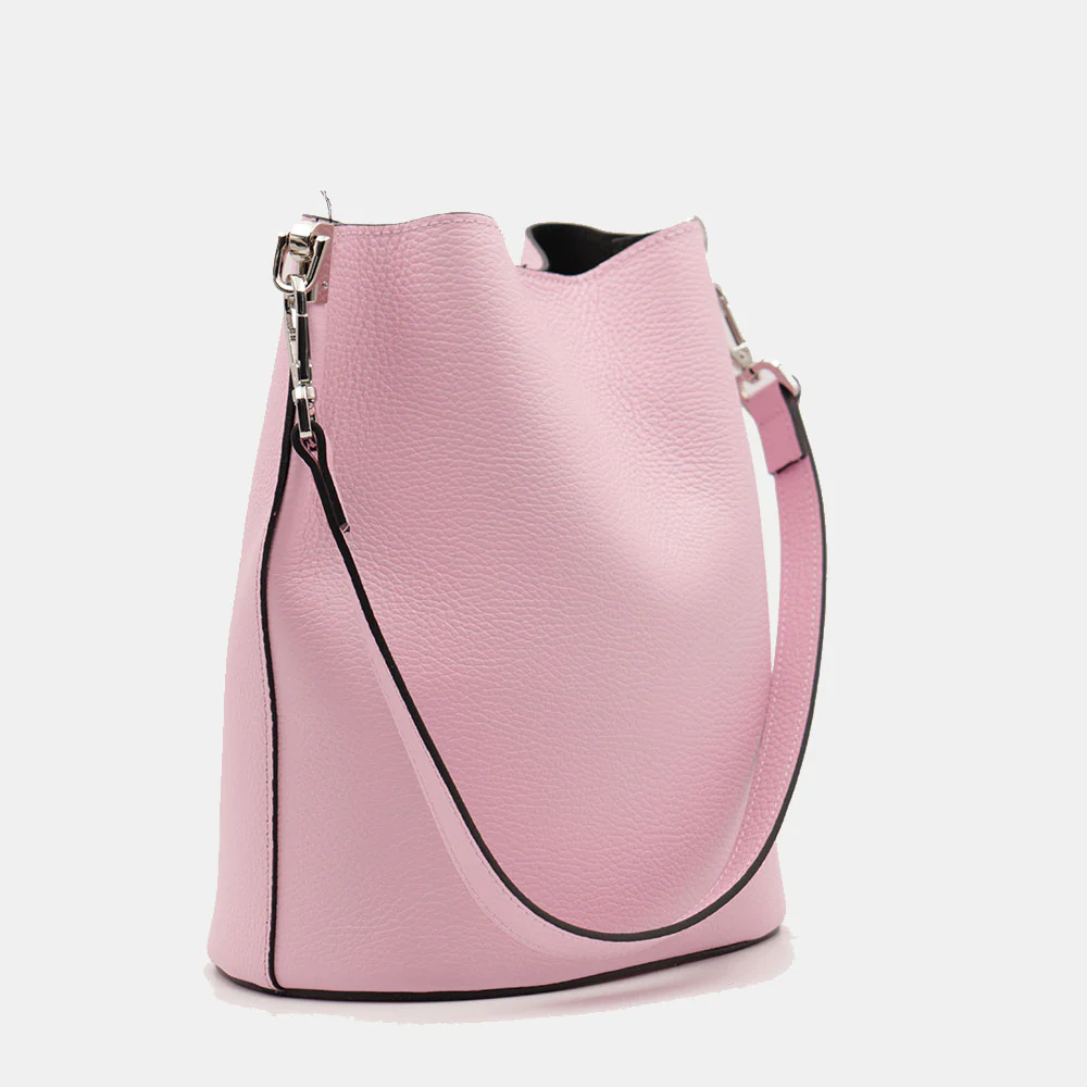 Borsa Secchiello con Tracolla VIAVERDI in Pelle Rosa Chiaro Made in Italy linea Capalbio - Image 5