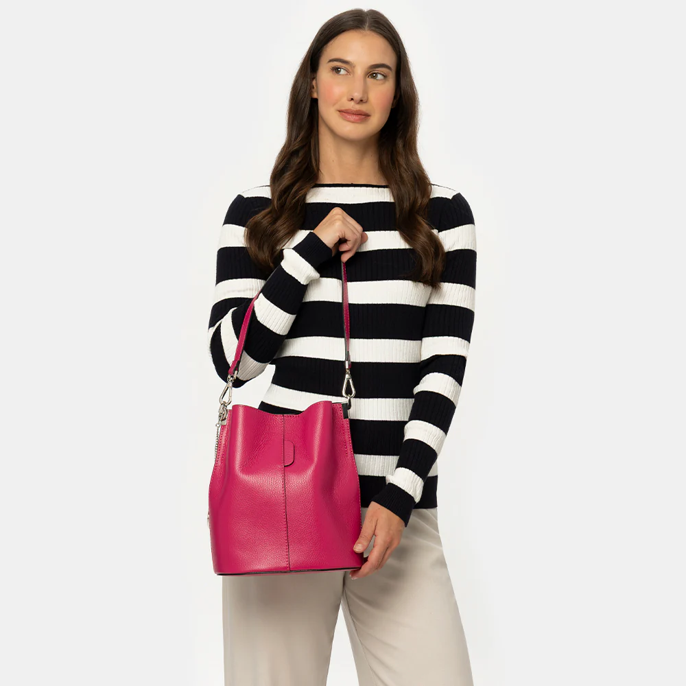 Borsa Secchiello con Tracolla VIAVERDI in Pelle Rosa Made in Italy linea Capalbio - Image 10