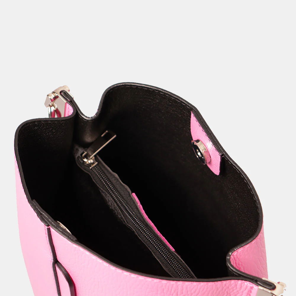 Borsa Secchiello con Tracolla VIAVERDI in Pelle Rosa Made in Italy linea Capalbio - Image 6