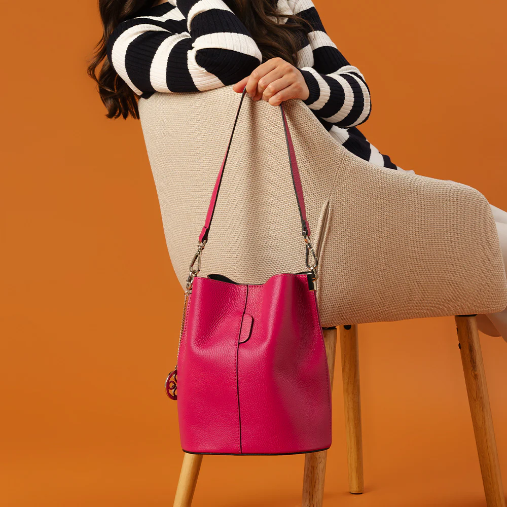 Borsa Secchiello con Tracolla VIAVERDI in Pelle Rosa Made in Italy linea Capalbio - Image 11