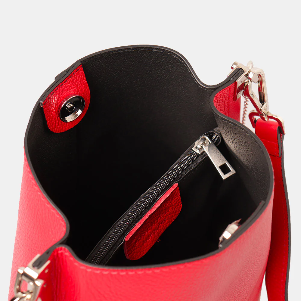 Borsa Secchiello con Tracolla VIAVERDI in Pelle Rossa Made in Italy linea Capalbio - Image 5