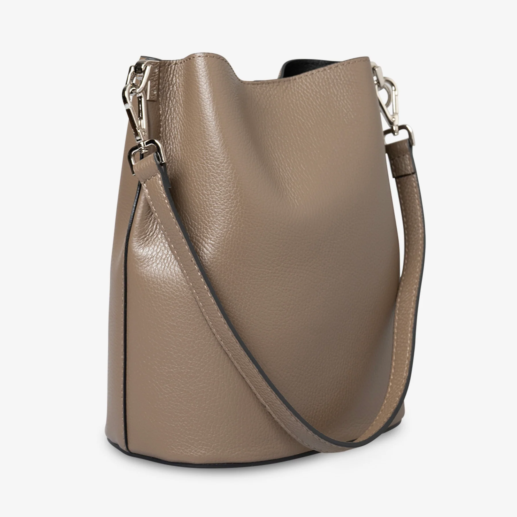 Borsa Secchiello con Tracolla VIAVERDI in Pelle Taupe Made in Italy linea Capalbio - Image 4