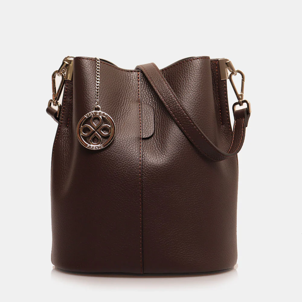Borsa Secchiello con Tracolla VIAVERDI in Pelle Testa di Moro Made in Italy linea Capalbio