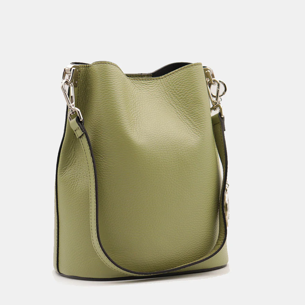 Borsa Secchiello con Tracolla VIAVERDI in Pelle Verde Chiaro Made in Italy linea Capalbio - Image 5