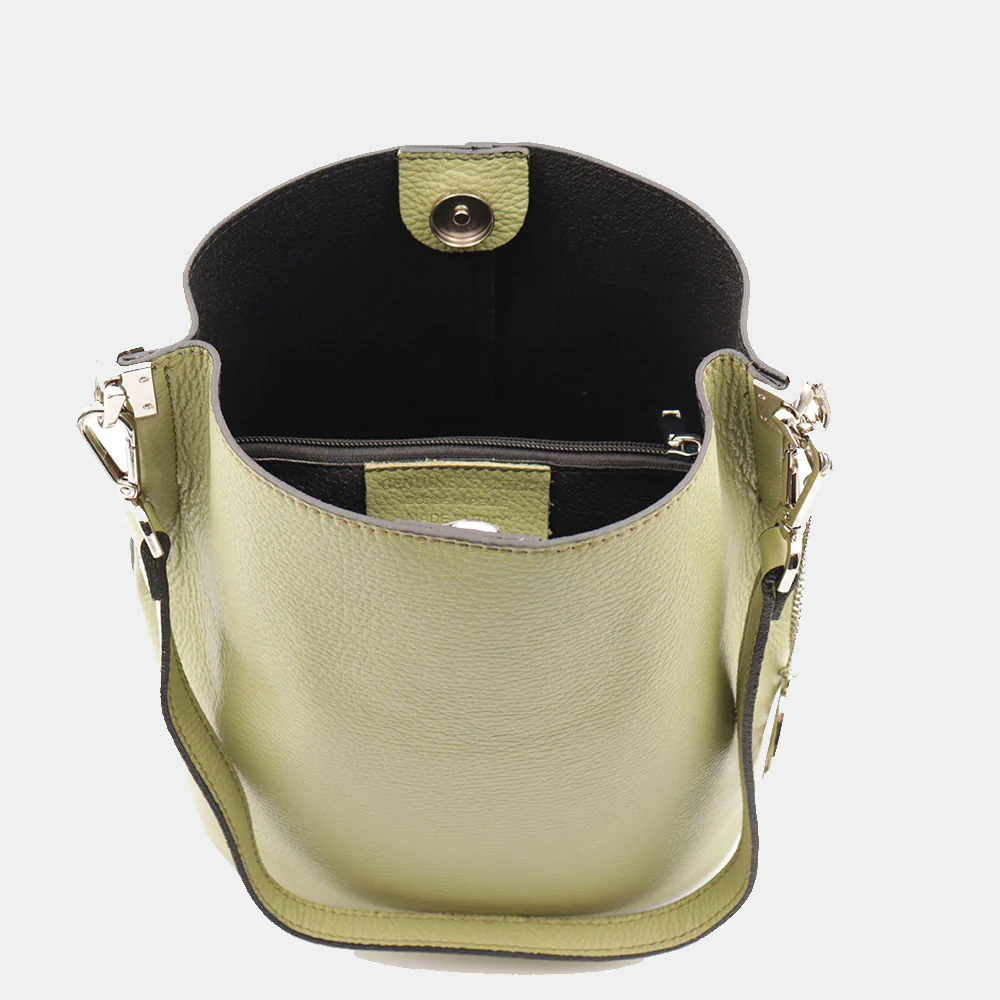 Borsa Secchiello con Tracolla VIAVERDI in Pelle Verde Chiaro Made in Italy linea Capalbio - Image 8