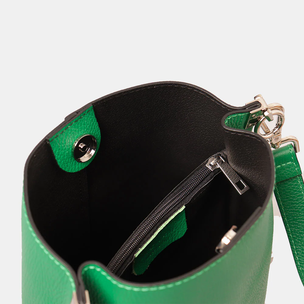 Borsa Secchiello con Tracolla VIAVERDI in Pelle Verde Made in Italy linea Capalbio - Image 6