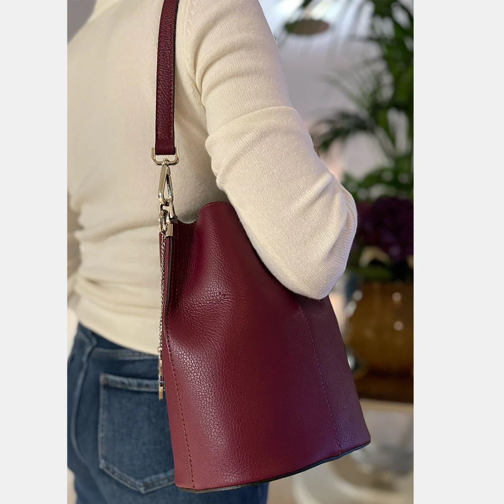 Borsa Secchiello con Tracolla VIAVERDI in Pelle Verde Made in Italy linea Capalbio - Image 9