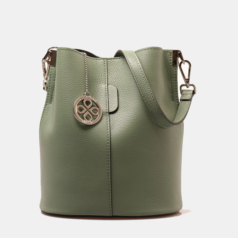 Borsa Secchiello con Tracolla VIAVERDI in Pelle Verde Menta Made in Italy linea Capalbio