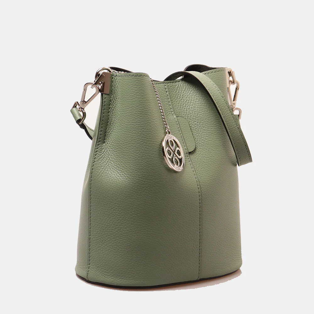 Borsa Secchiello con Tracolla VIAVERDI in Pelle Verde Menta Made in Italy linea Capalbio - Image 3