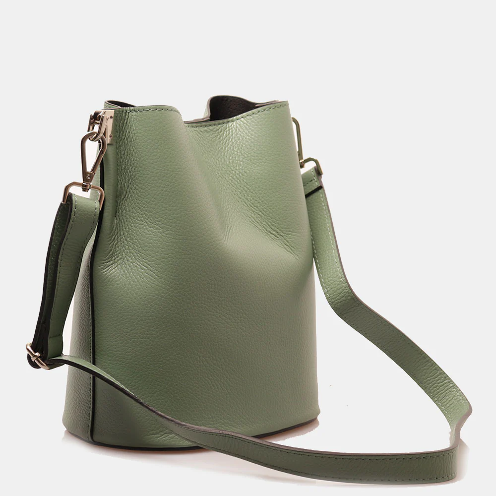 Borsa Secchiello con Tracolla VIAVERDI in Pelle Verde Menta Made in Italy linea Capalbio - Image 5