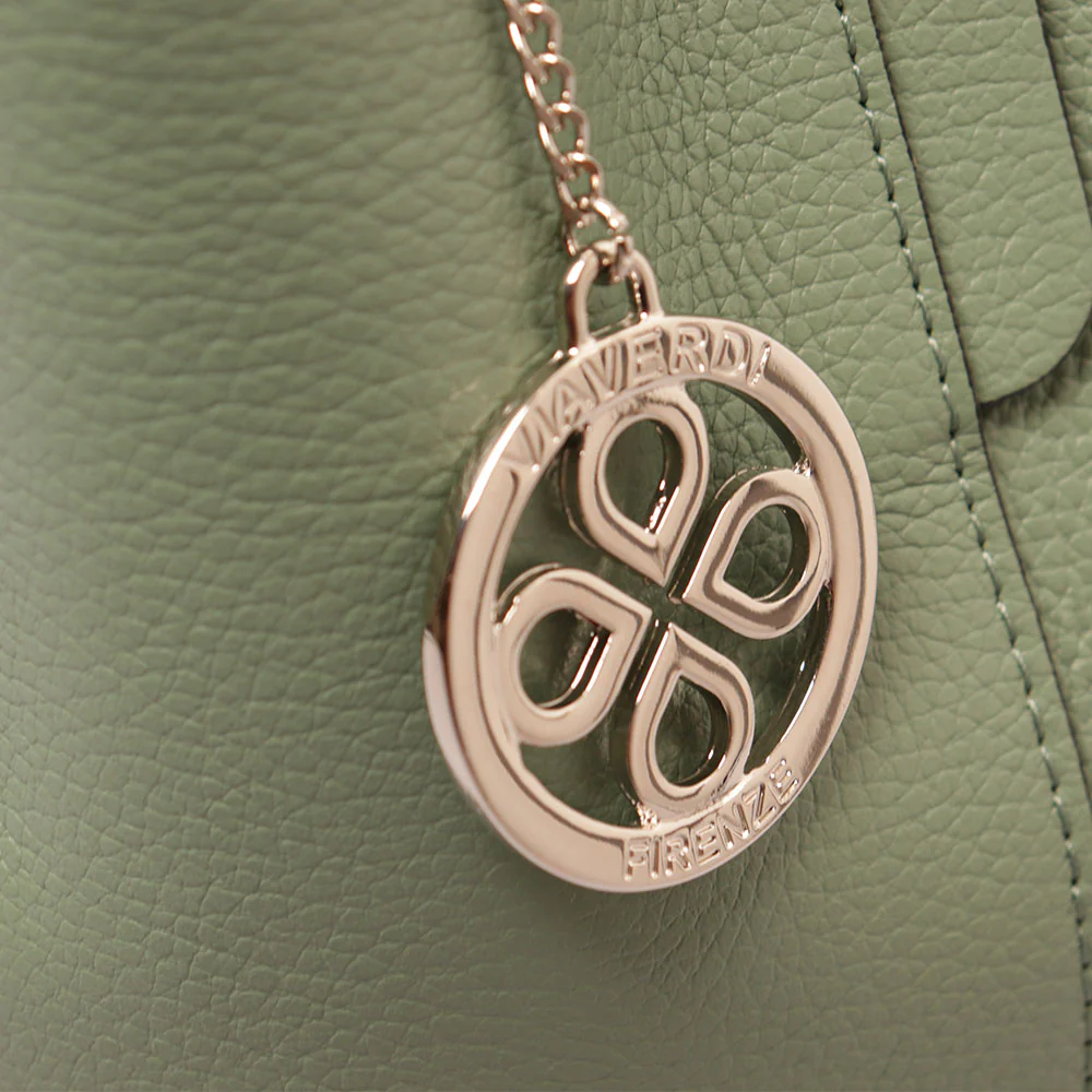 Borsa Secchiello con Tracolla VIAVERDI in Pelle Verde Menta Made in Italy linea Capalbio - Image 8