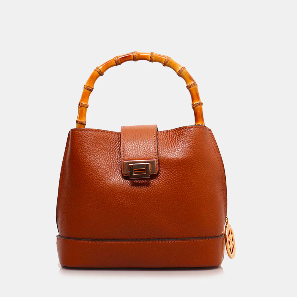 Borsa Secchiello Piccola VIAVERDI in Pelle color Cuoio Made in Italy linea Volterra