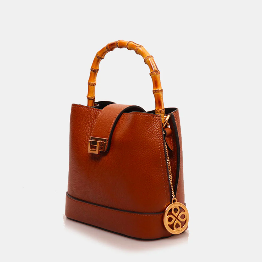 Borsa Secchiello Piccola VIAVERDI in Pelle color Cuoio Made in Italy linea Volterra - Image 2
