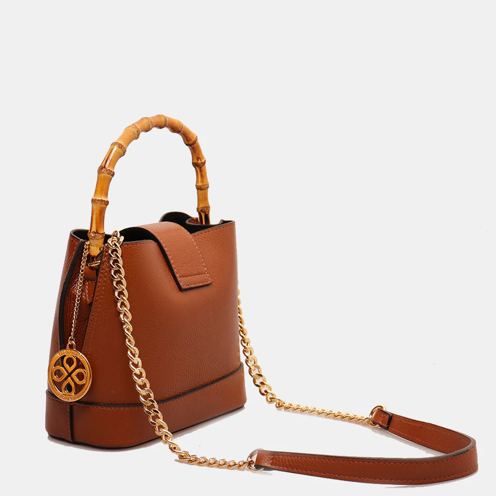 Borsa Secchiello Piccola VIAVERDI in Pelle color Cuoio Made in Italy linea Volterra - Image 3