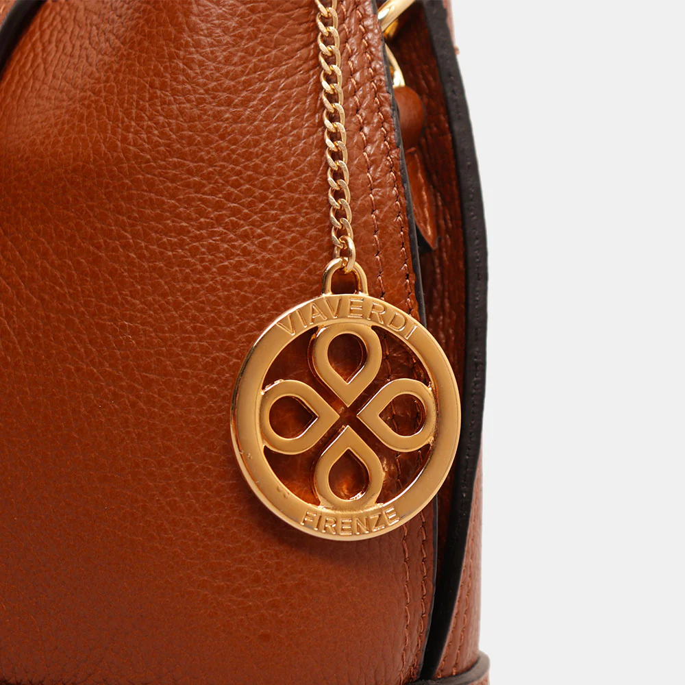 Borsa Secchiello Piccola VIAVERDI in Pelle color Cuoio Made in Italy linea Volterra - Image 8