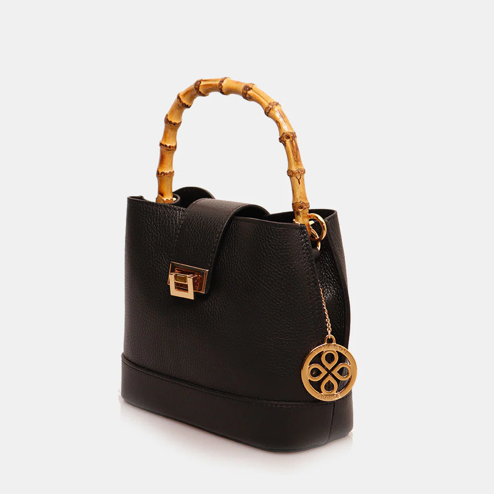 Borsa Secchiello Piccola VIAVERDI in Pelle Nera Made in Italy linea Volterra - Image 2