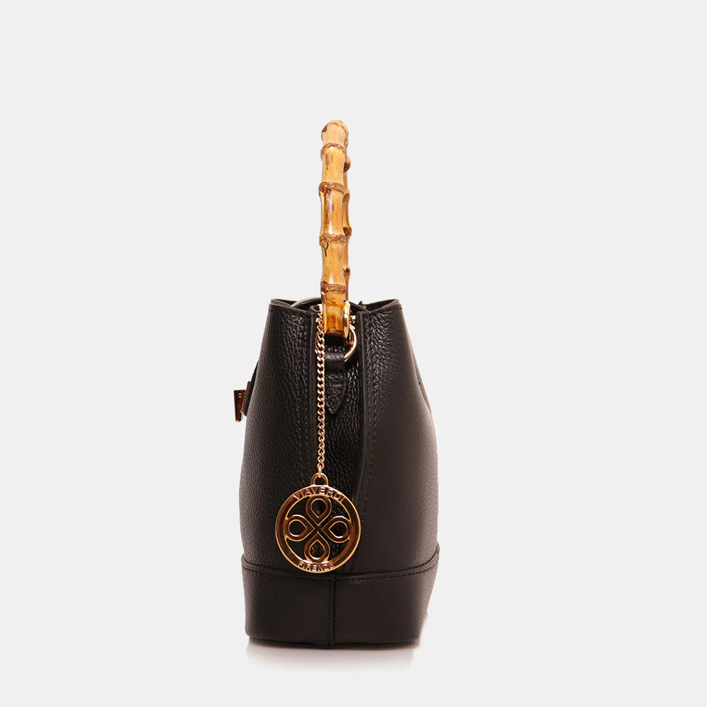 Borsa Secchiello Piccola VIAVERDI in Pelle Nera Made in Italy linea Volterra - Image 3